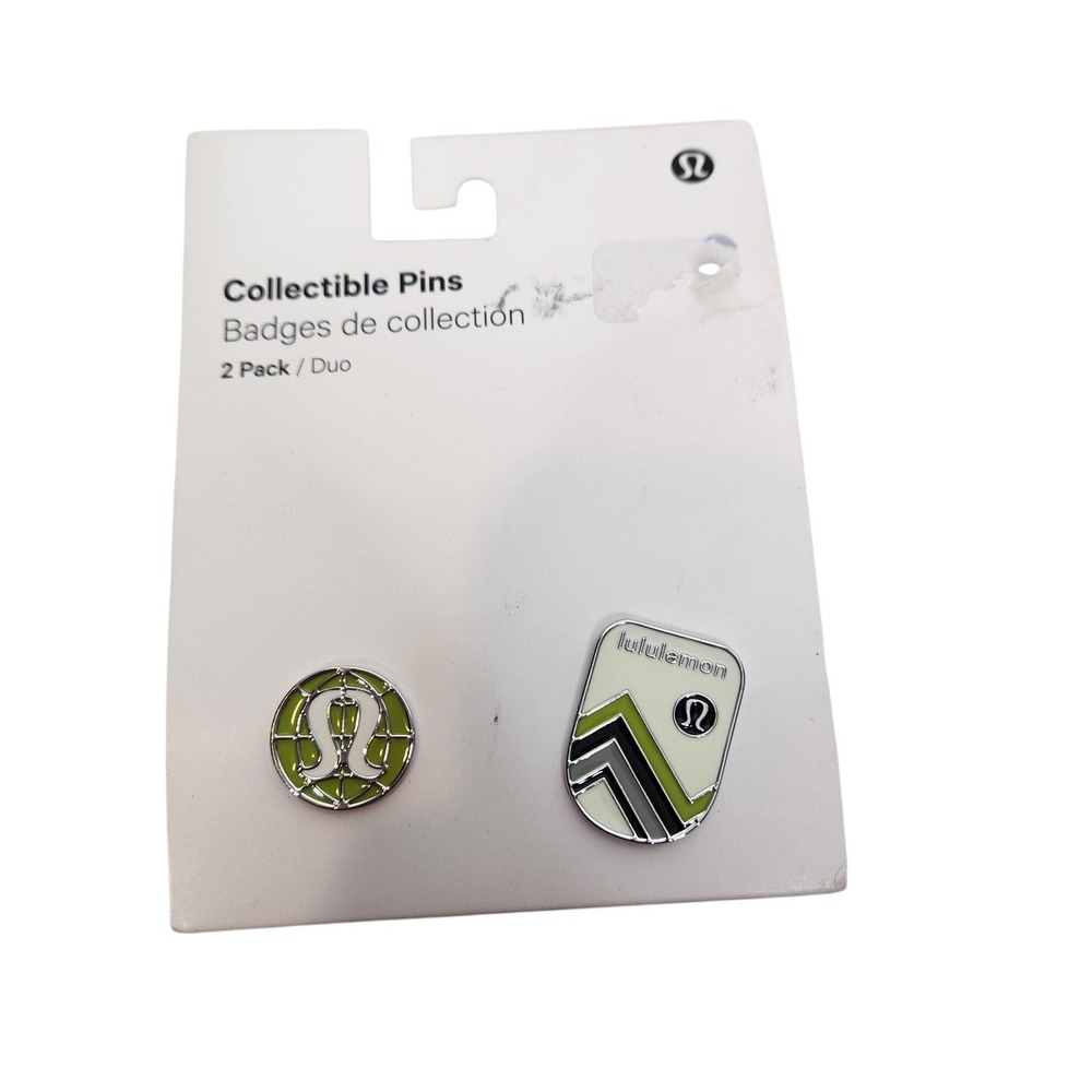 Lululemon‎ Collectible Pins 2 Pack Green White Enamel One Size LU9BOYS Logo